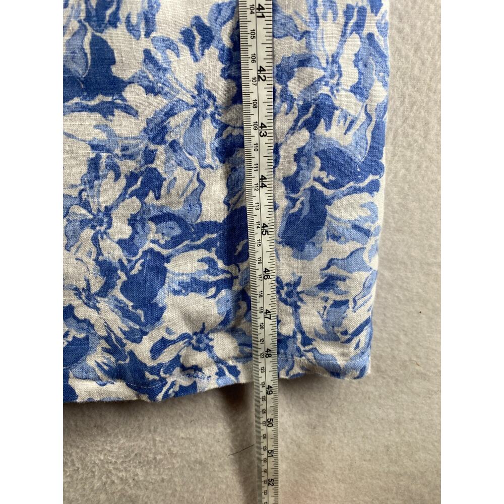 QUINCE Dress M Linen Scoop Neck Midi Sleeveless Floral Smocked Back Blue NEW - Picture 15 of 16
